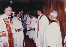 Prof. M. S. Ananth and Dr. K. Anji Reddy interact with faculty members at the 39th Convocation, 2002