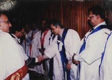 Prof. M. S. Ananth and Dr. K. Anji Reddy interact with faculty members at the 39th Convocation, 2002