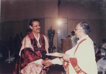 Prof. M. S. Ananth congratulates a graduating student at the 39th Convocation, 2002