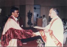 Prof. M. S. Ananth congratulates a graduating student at the 39th Convocation, 2002