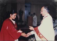 Prof. M. S. Ananth congratulates a graduating student at the 39th Convocation, 2002