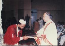 Prof. M. S. Ananth congratulates a graduating student at the 39th Convocation, 2002