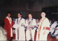 A prize winning student and the distinguished guests pose for a photograph at the 39th Convocation, 2002