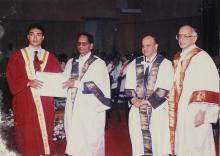 A prize winning student and the distinguished guests pose for a photograph at the 39th Convocation, 2002