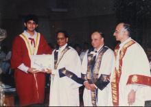 A prize winning student poses for a photograph with the distinguished guests at the 39th Convocation, 2002