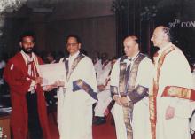 Dr. K. Anji Reddy awards a special merit prize to a student at the 39th Convocation, 2002